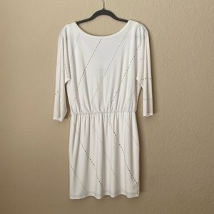 White House Black Market white 3/4 sleeve rhinestone dress small